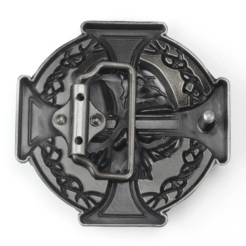 Gothic belt buckle back fastener mechanism and attachment hardware for leather belt mounting