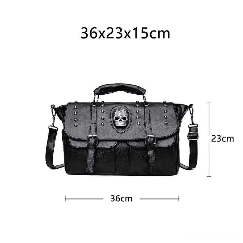 Gothic handbag size dimensions display 36x23x15cm showing scale and capacity of alternative leather tote