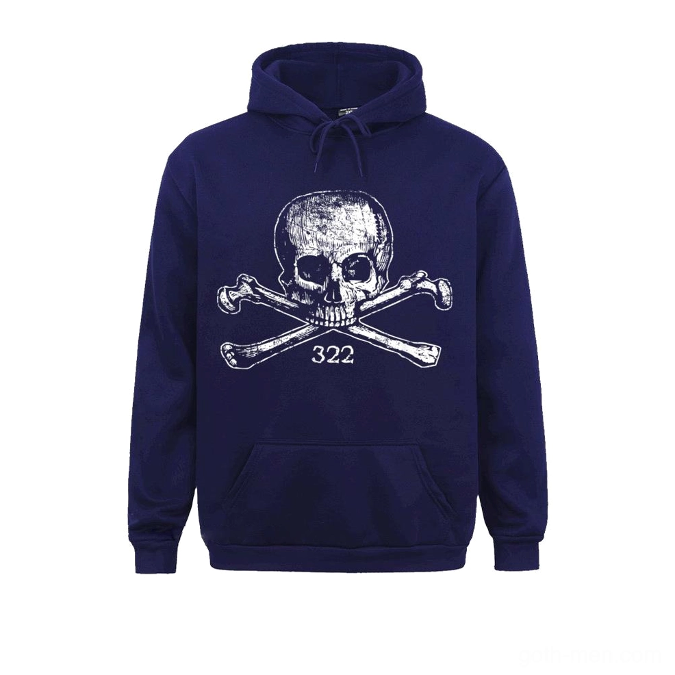 Navy blue oversized gothic skull hoodie with white skull crossbones and 322 print