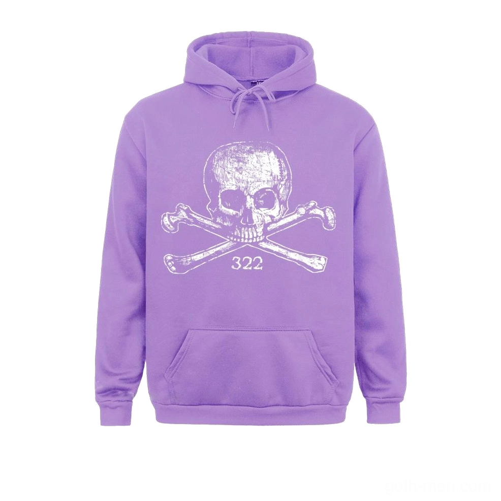 Purple oversized gothic skull hoodie with white skull and crossbones print, dark aesthetic design