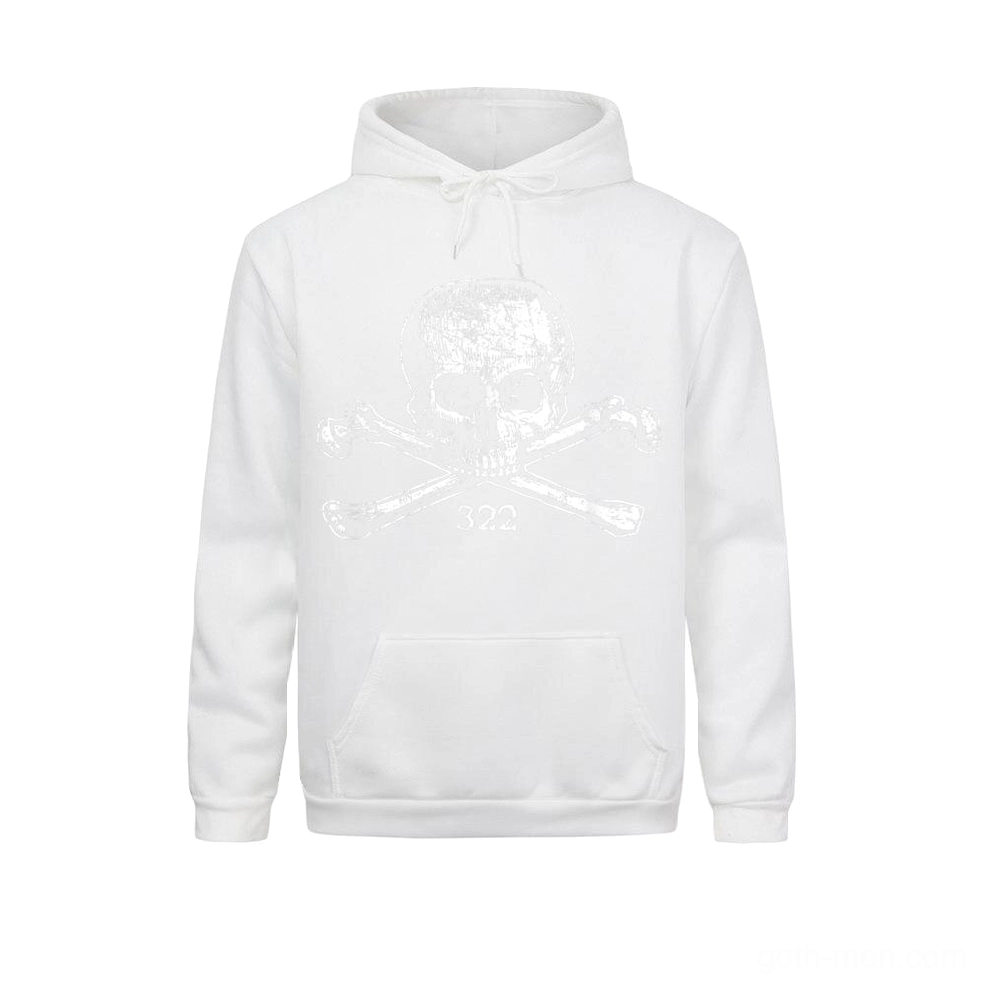 White gothic skull hoodie with tonal skull print and 322 design, men's oversized alternative wear