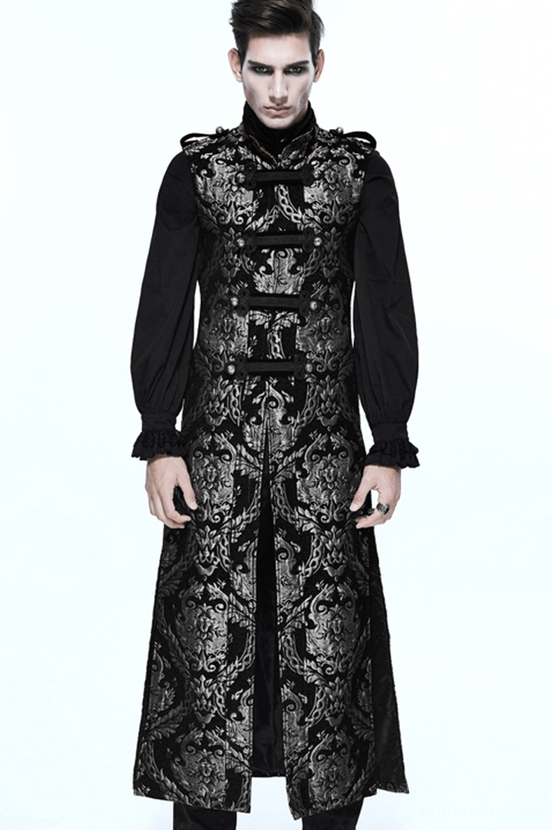 Gothic sleeveless coat side slit and hem detail showing construction quality