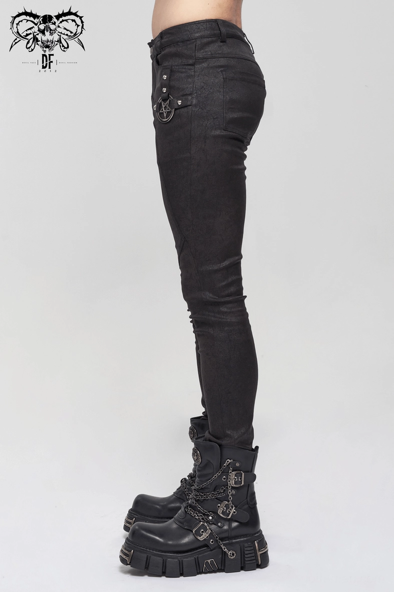 Black slim gothic pants with metal pentagram goth festival wear demonstration