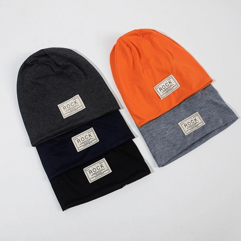 Complete collection black navy orange grey gothic slouch beanies stacked