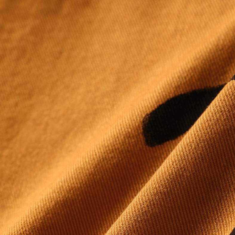 Gothic smiley print shirt fabric swatch and material showcase, premium cotton broadcloth quality and weight demonstration