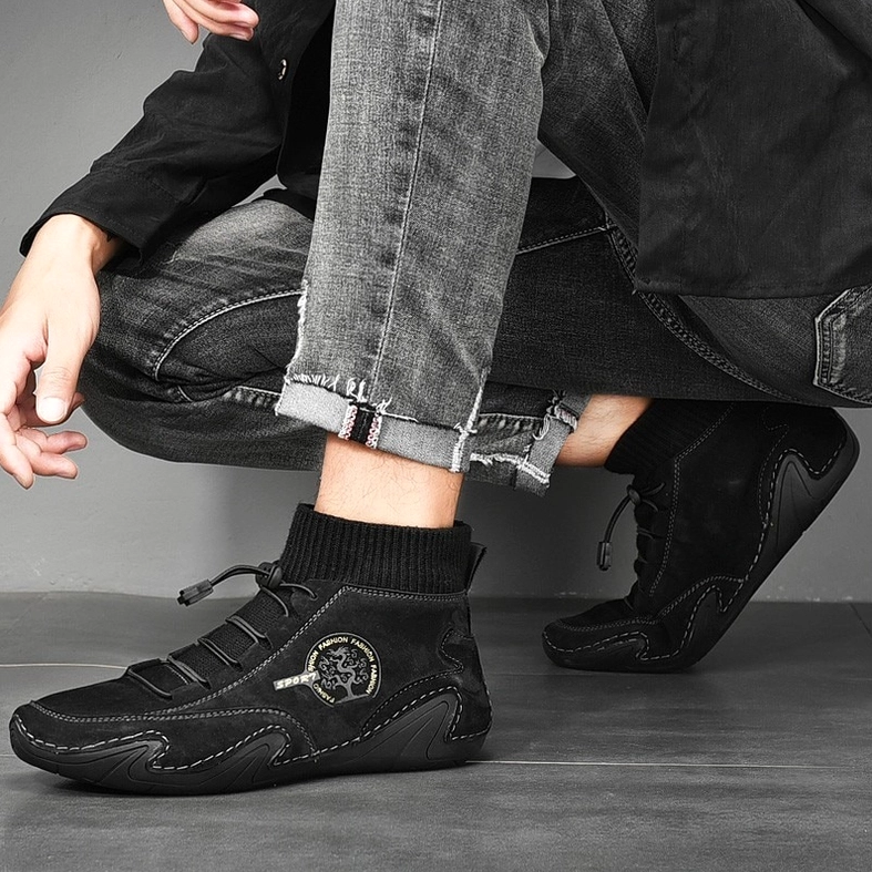 Gothic casual sneakers for men - sock collar and cushioning comfort feature highlight