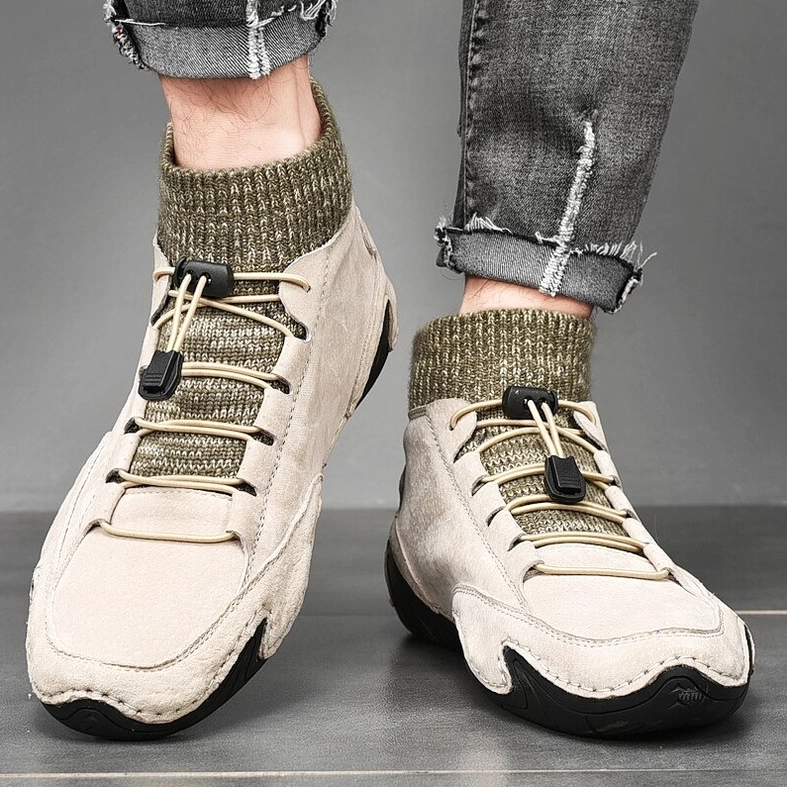 Gothic casual sneakers for men - premium suede material texture and craftsmanship close-up