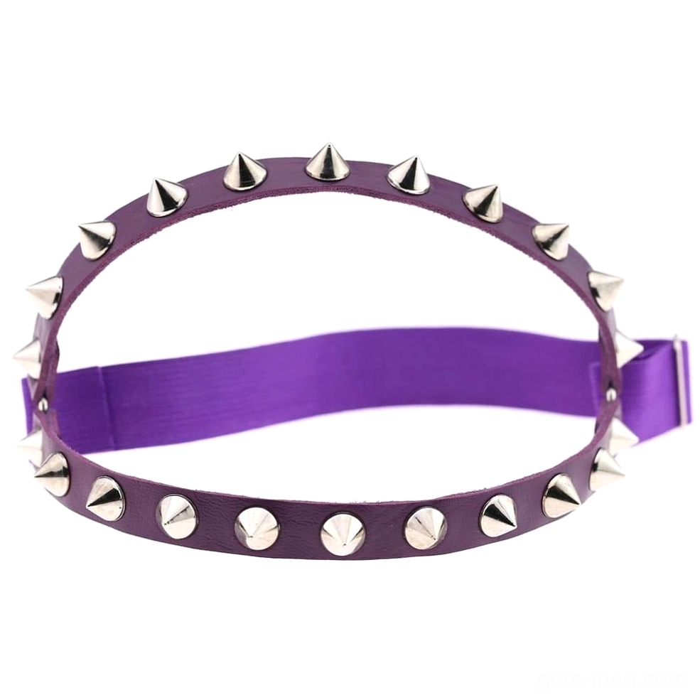 Purple spiked knee garter with silver metal studs and adjustable buckle, gothic dark aesthetic variant