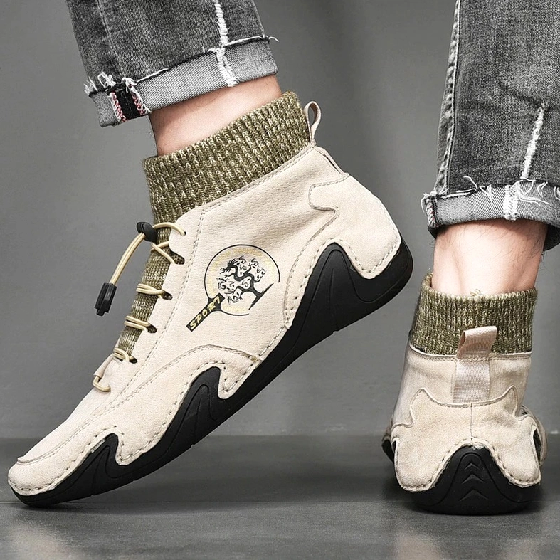 Gothic men's suede mid-top sneakers - detailed sole and comfort technology showcase