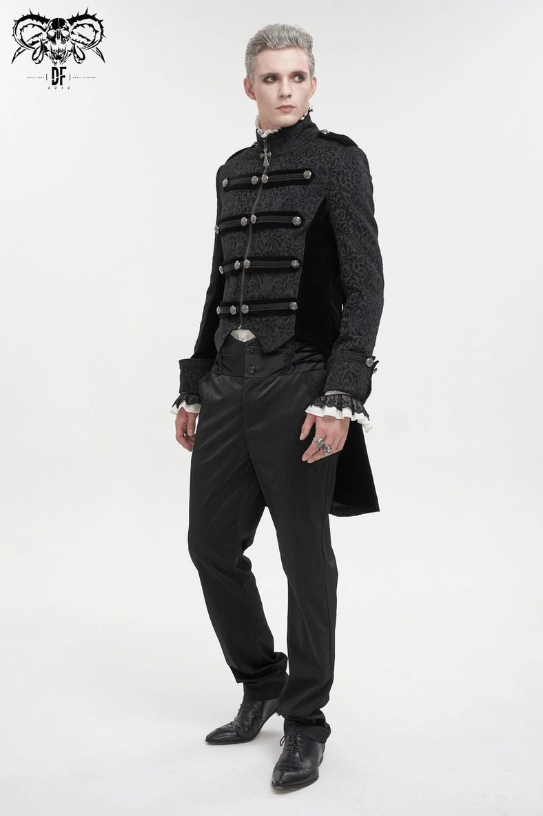 Black gothic tailcoat shoulder and stand collar framing detail