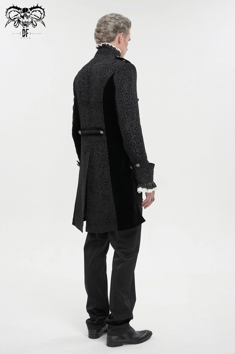 Black stand collar gothic tailcoat with cross pendant zipper men's formal wear