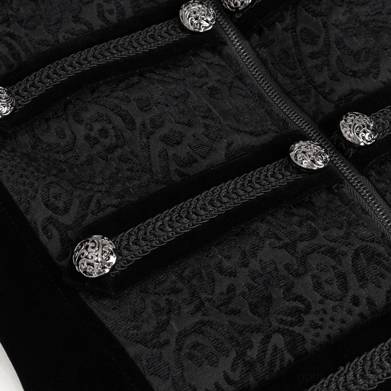 Black gothic tailcoat velvet braided trim and decorative strap with vintage buttons