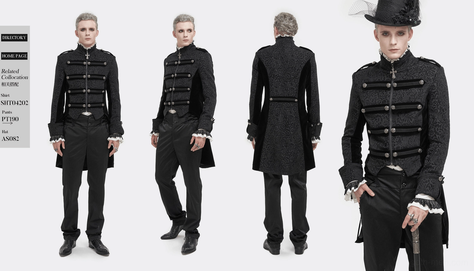 Black gothic tailcoat waist area and braided decorative strap construction