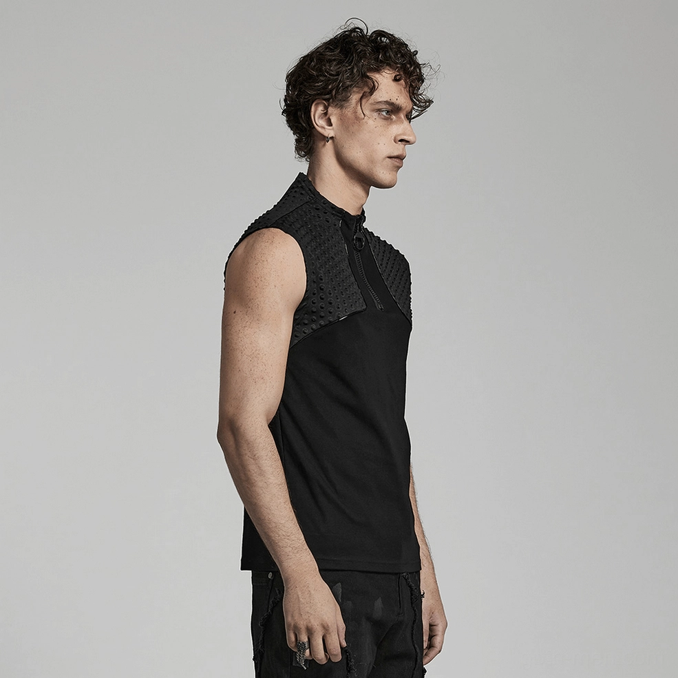 Alternative angle of embossed gothic sleeveless tank top showcasing three-dimensional fabric texture and zipper placement