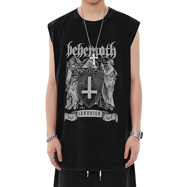 Black oversized gothic cross tank top, XXL and 3XL sizing display