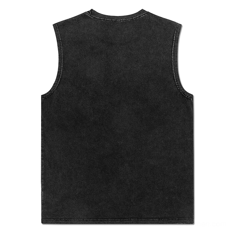 Rear flat lay view of black oversized gothic tank top, clean back design