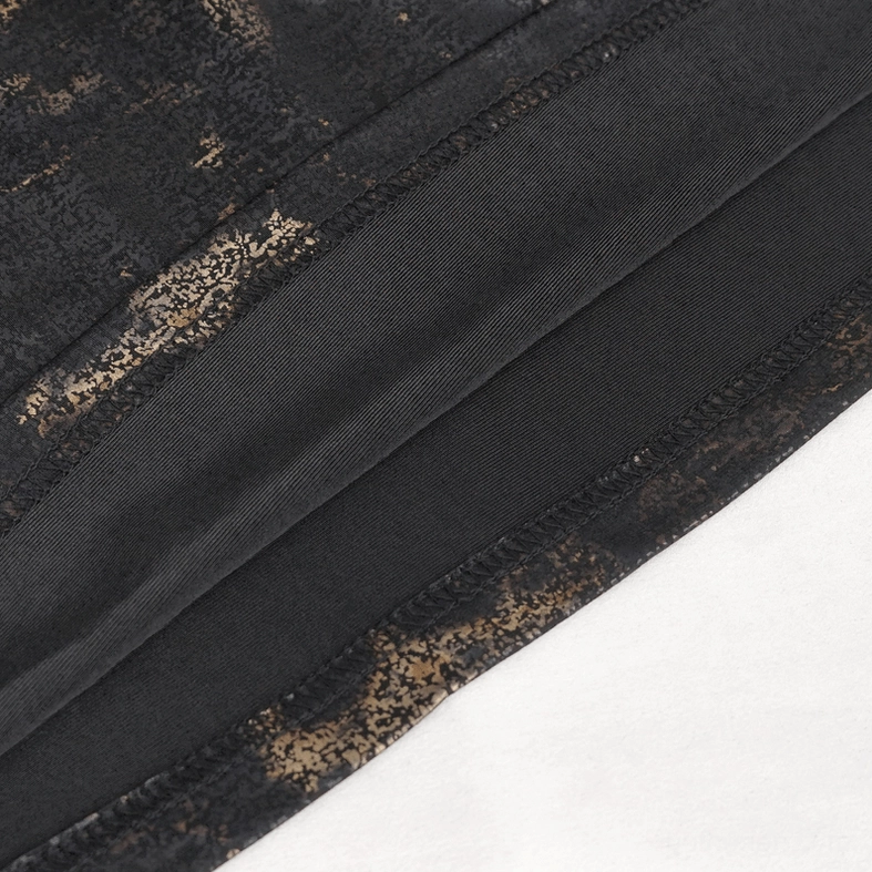 Front pocket detail of men's gothic tank top showing utility buckle closure and industrial metal hardware accents