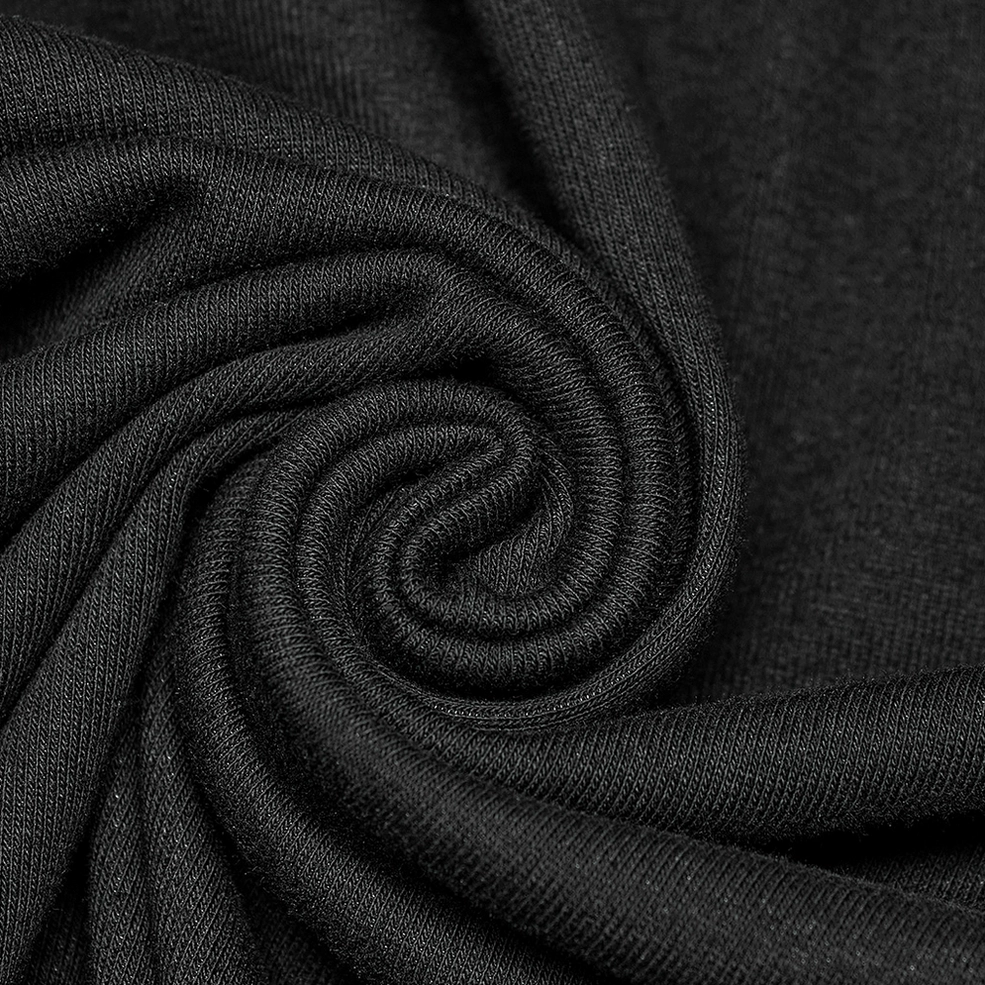 Industrial gothic tank top worn styling detail showing textured shoulder structure and slim-fit proportions