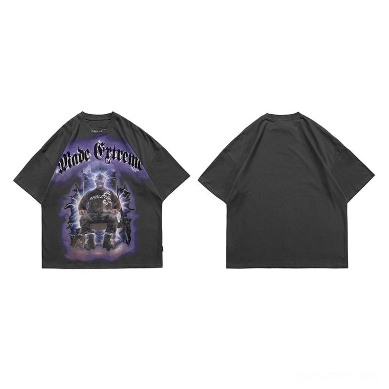 Dark gray gothic graphic tee front and back mini sample set