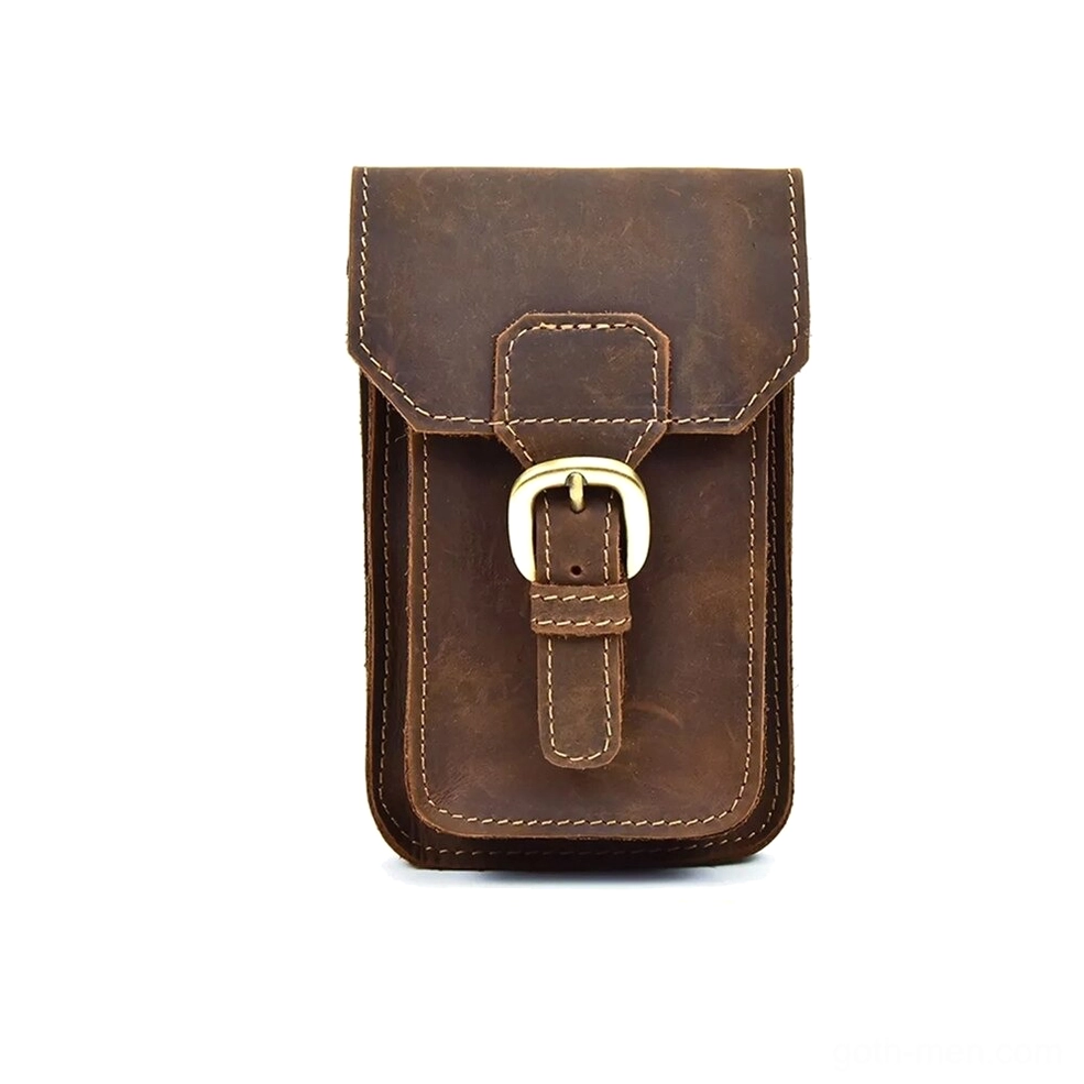 Steampunk-inspired gothic waist leg bag in brown leather-look 1680D Oxford, featuring metal hardware and adjustable straps