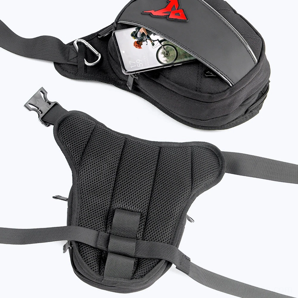 Goth culture motorcycle waist leg bag with durable polyester construction, unisex design for cybergoth and cyberpunk enthusiasts