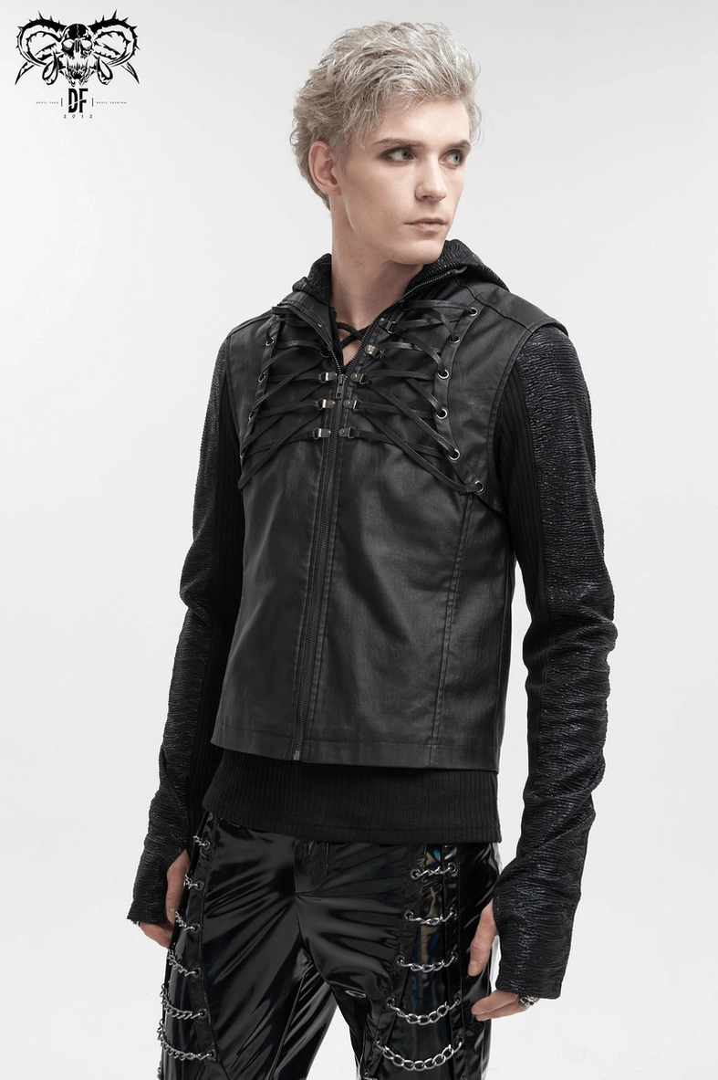 Full frontal display of men's gothic lace-up waistcoat with adjustable crisscross front lacing