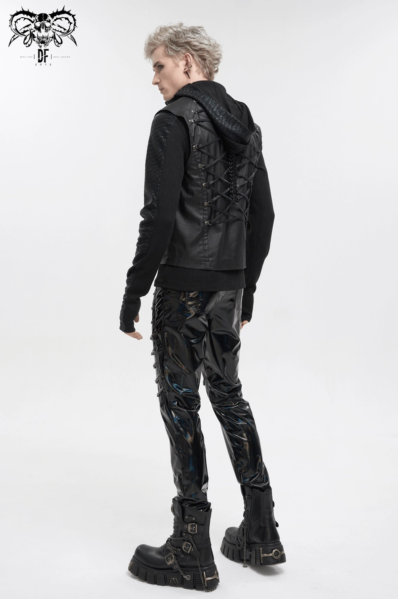 Gothic waistcoat rear construction showing chain trim and lace-up eyelet placement