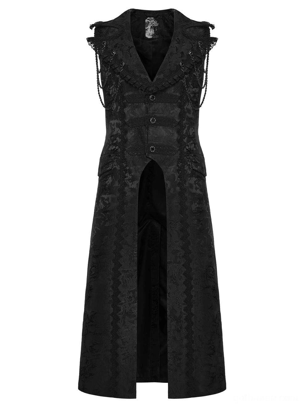 Gothic waistcoat rear product view showcasing sleek jacquard fabric and structured tailoring