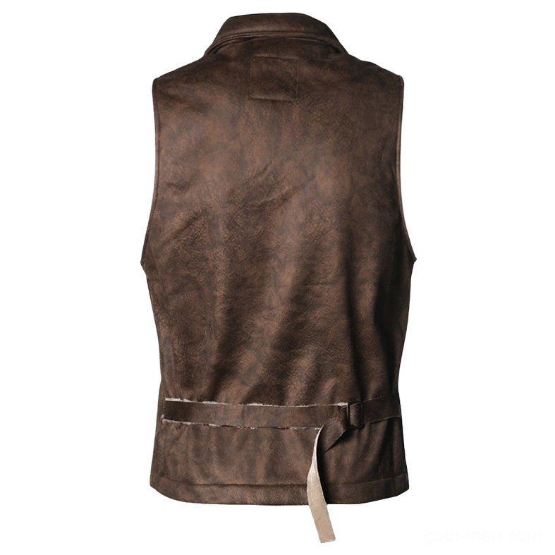 Black gothic waistcoat back view showing adjustable buckle back strap steampunk feature
