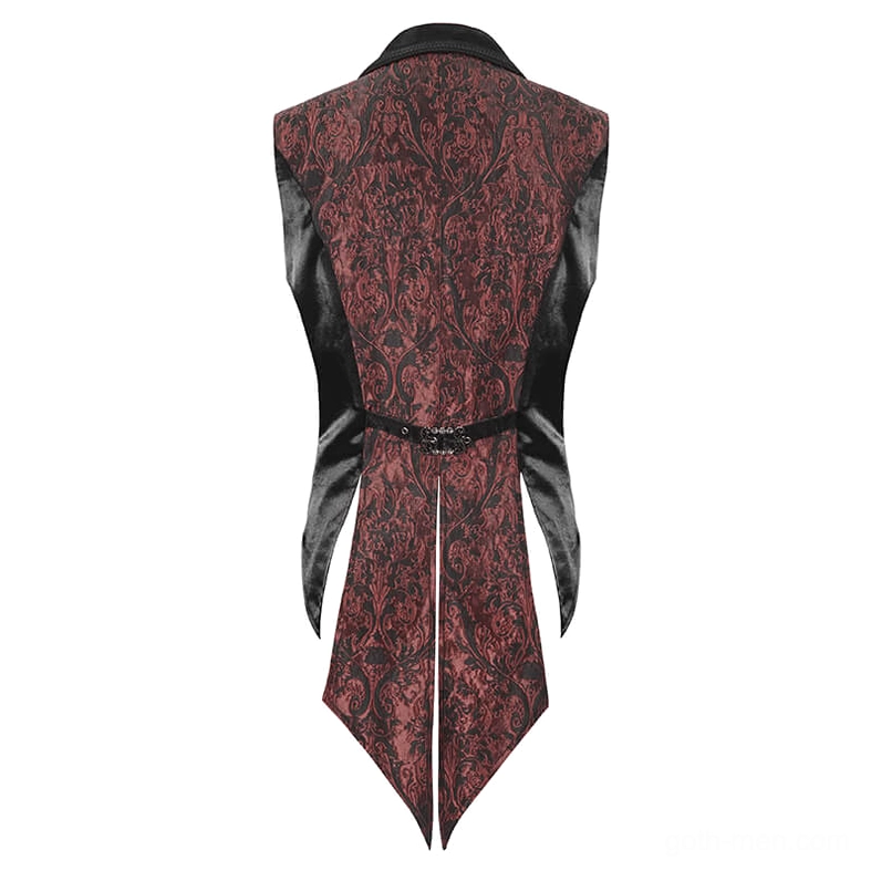 Gothic waistcoat back view on mannequin displaying damask fabric and tailored silhouette