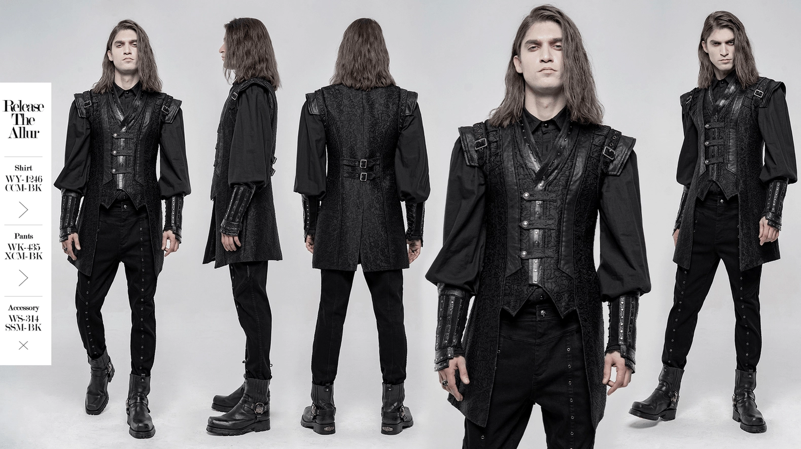 Black jacquard gothic waistcoat main product view showing complete garment construction and design elements