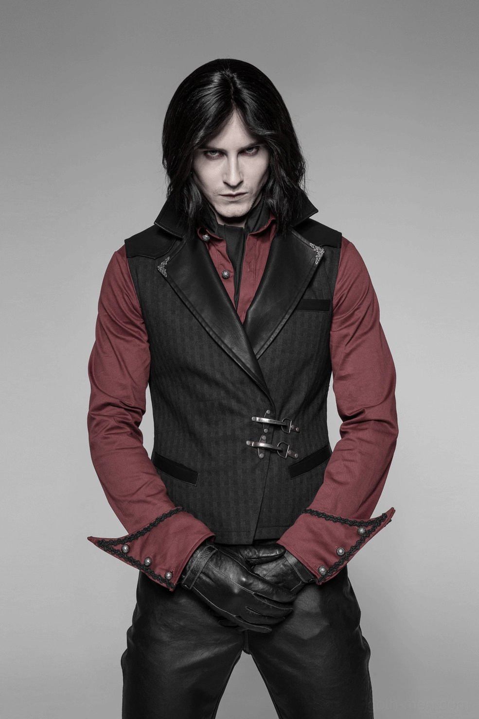 Black striped gothic waistcoat layered styling for formal gothic events and steampunk occasions