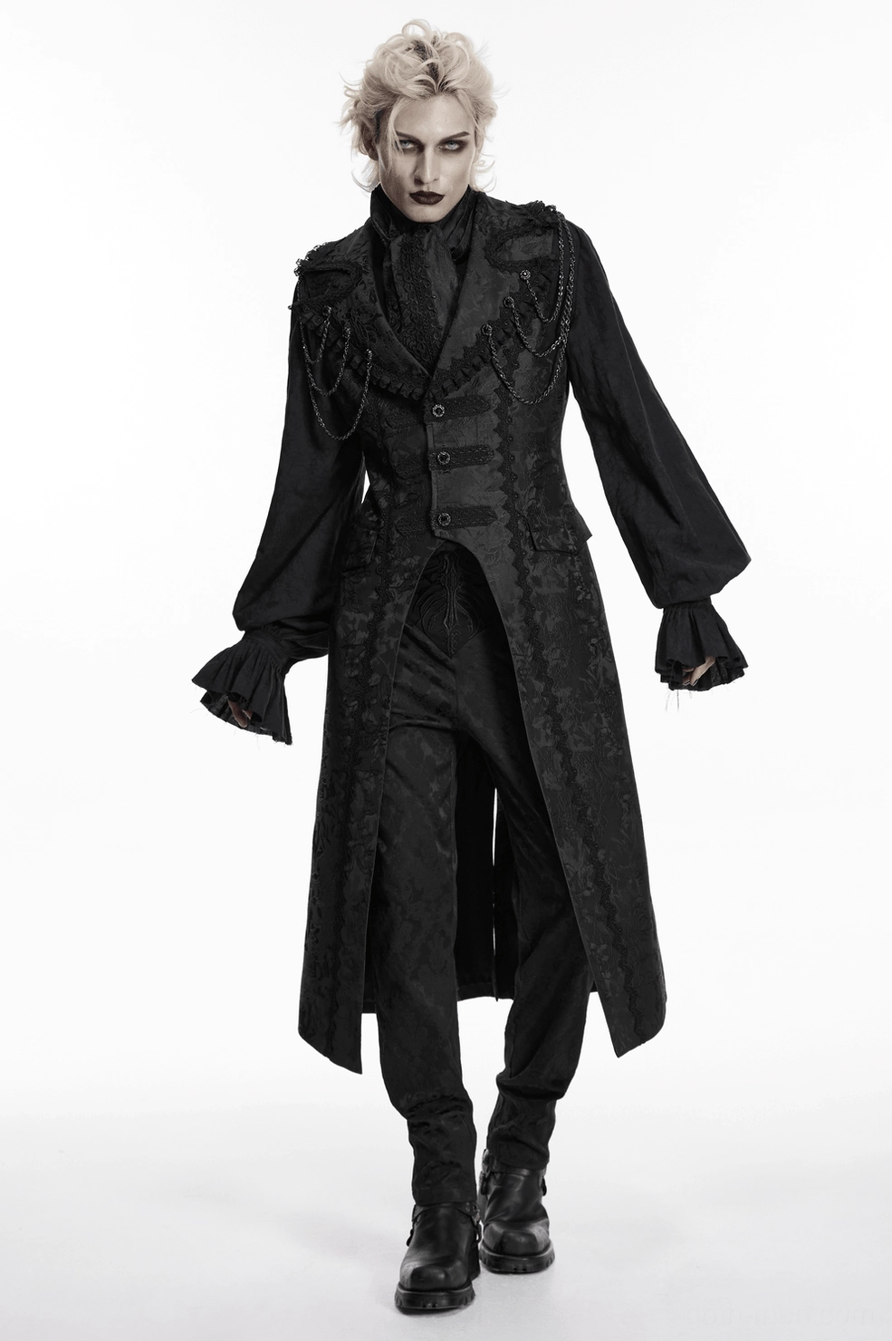 Gothic waistcoat front styling perspective with shadow embroidery jacquard and fashion positioning