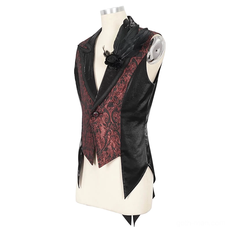 Gothic swallowtail waistcoat left angle view showing contrast black satin panels