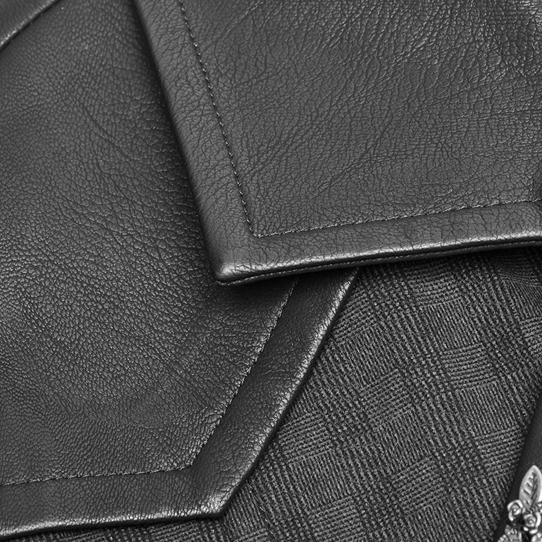 Pebbled matte PU leather material close-up showing texture and precision stitching on gothic waistcoat