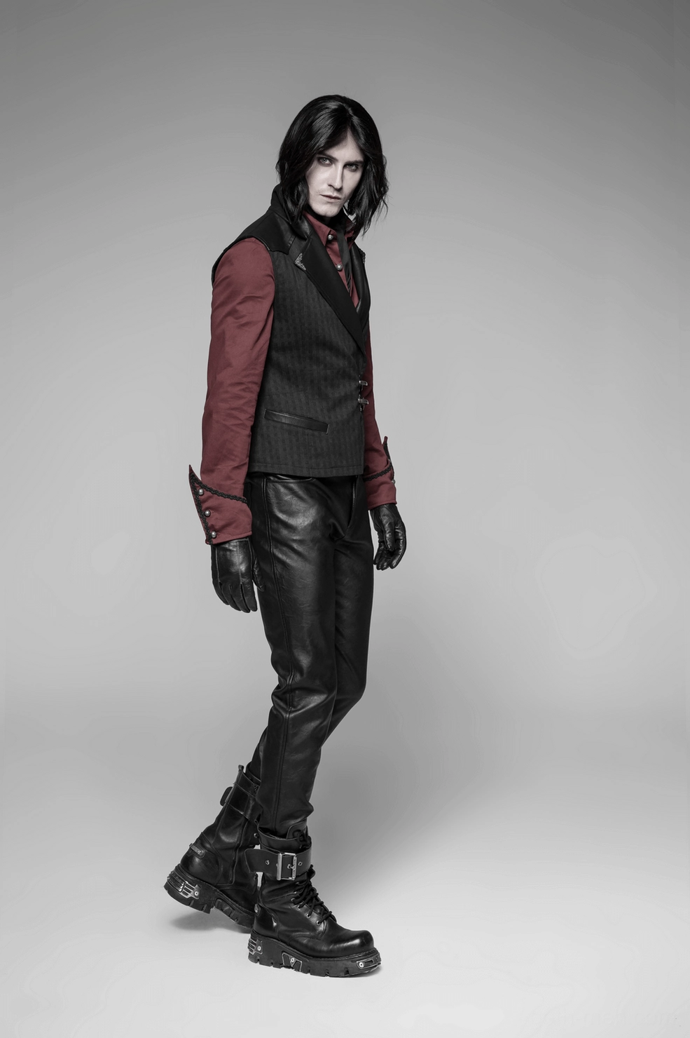 Black gothic steampunk waistcoat size comparison showing fit across different sizing options