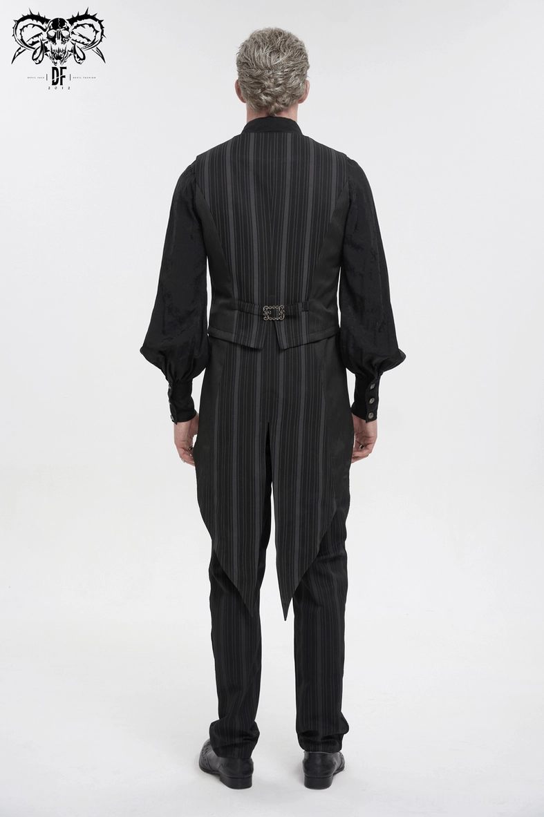 Black striped gothic waistcoat complete product view for men's alternative fashion