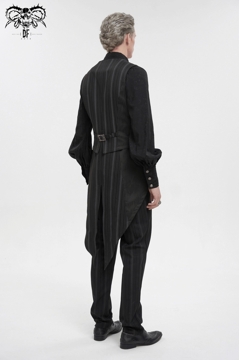 Black striped gothic waistcoat construction details and tailoring quality