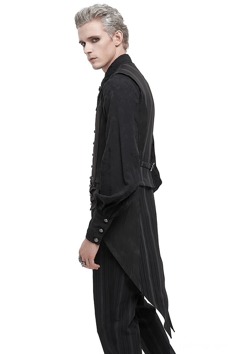 Black striped gothic waistcoat detail view of fabric weave and stripe pattern
