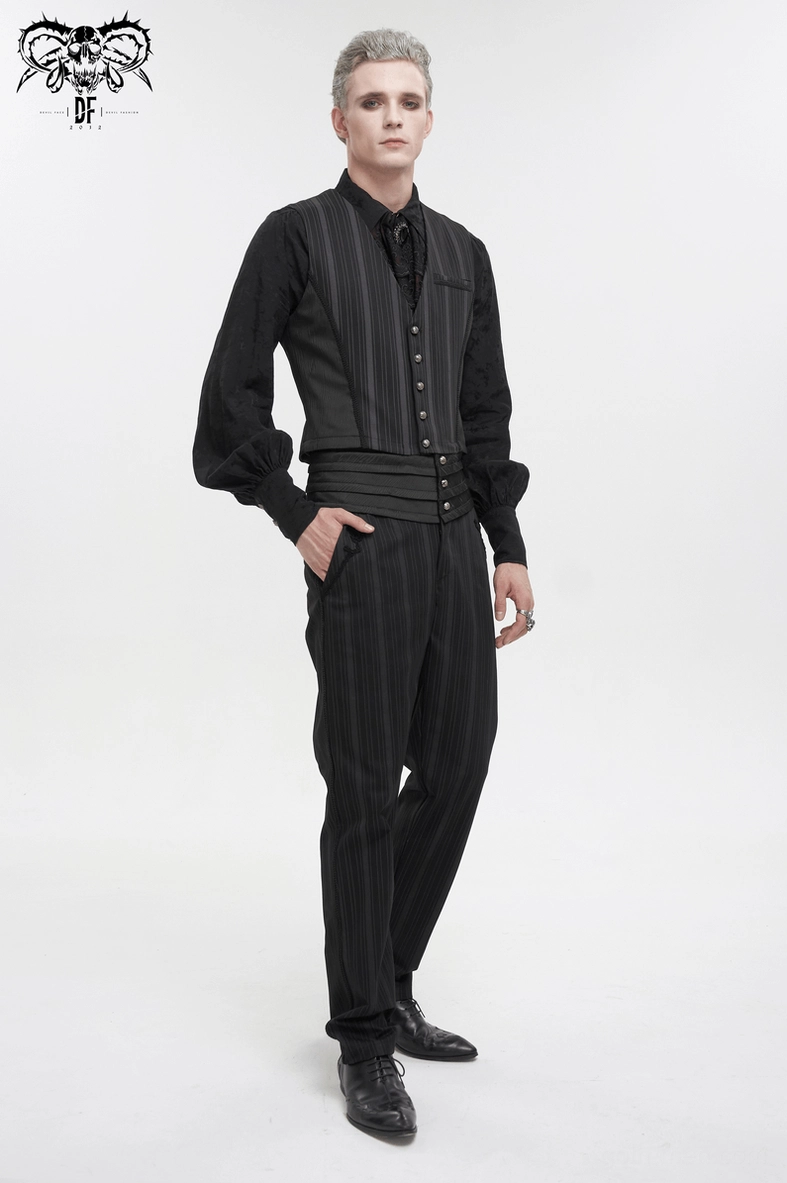 Black striped gothic waistcoat overall styling for formal goth occasions