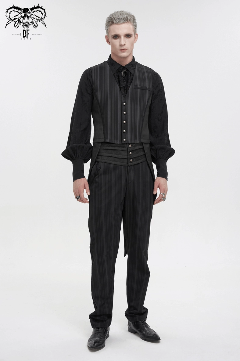 Black striped gothic waistcoat with detachable swallow tail styling options