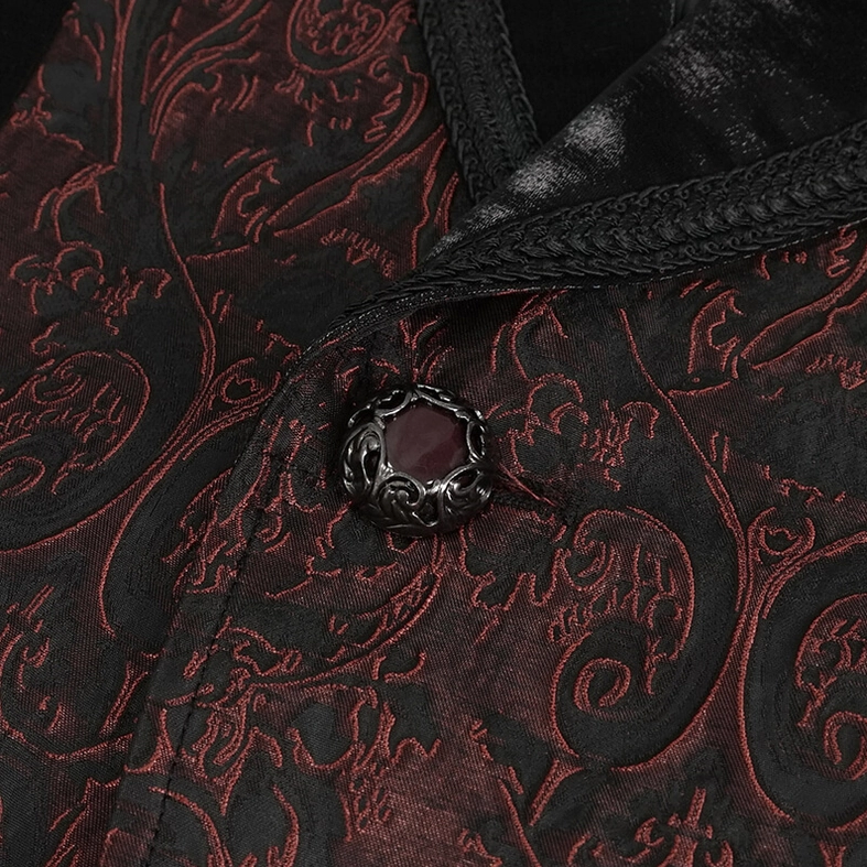 Vintage gem-adorned metal button detail on gothic waistcoat