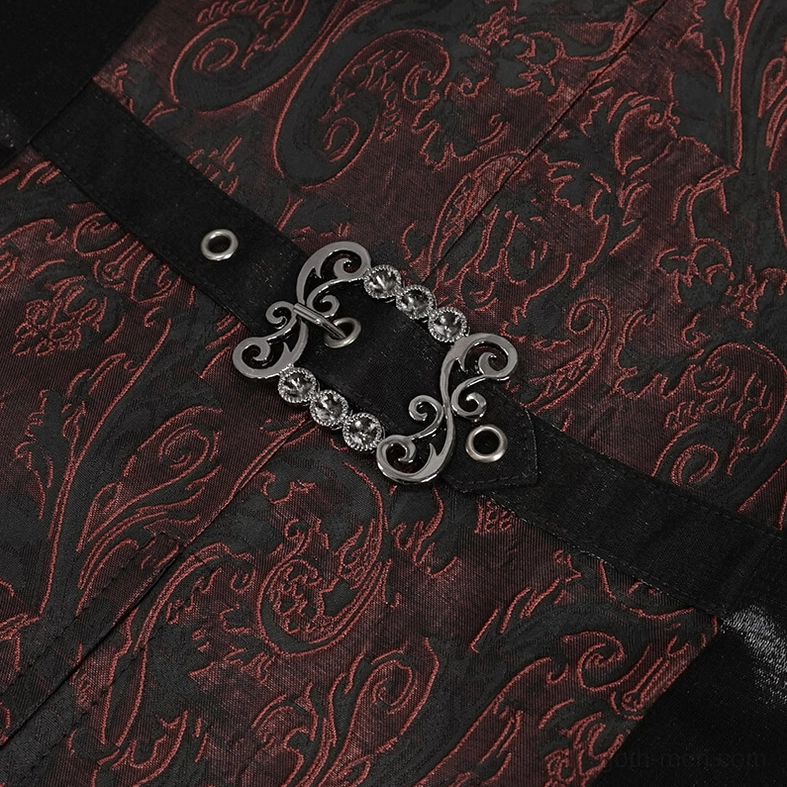 Scrollwork vintage metal buckle close-up from gothic waistcoat waist belt