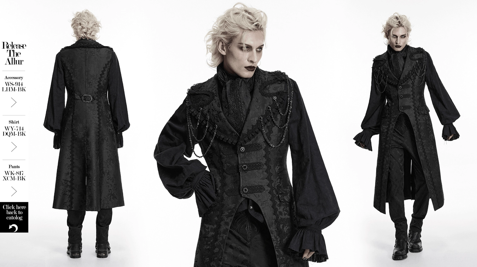 Gothic waistcoat complete view showing waist buckle system and tailored fit construction