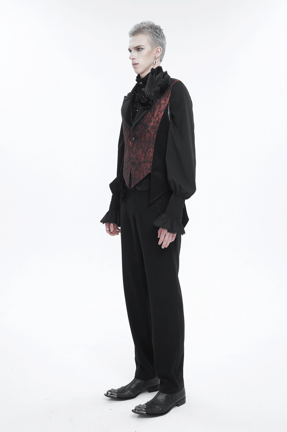 Wine red gothic waistcoat styling suggestion with alternative fashion aesthetic