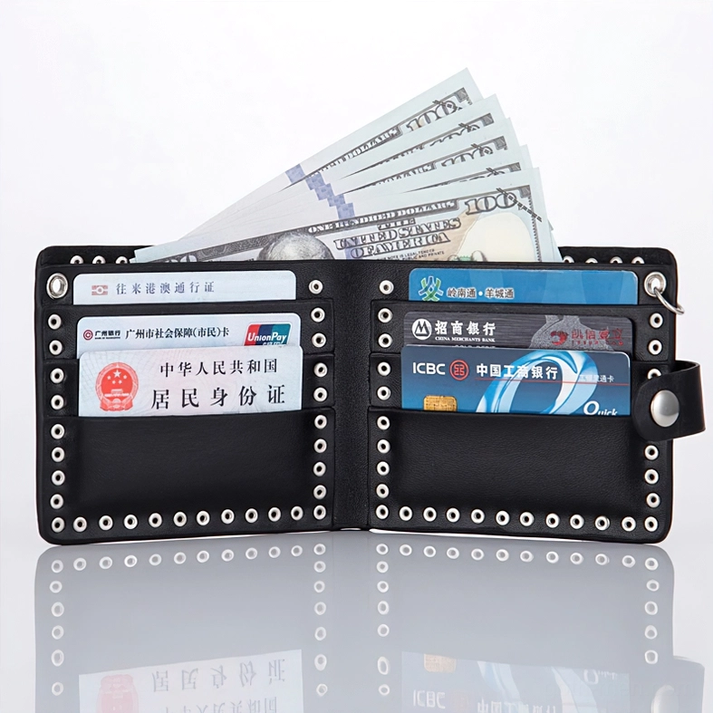 Opened gothic wallet interior showing multiple card slots and cash compartment
