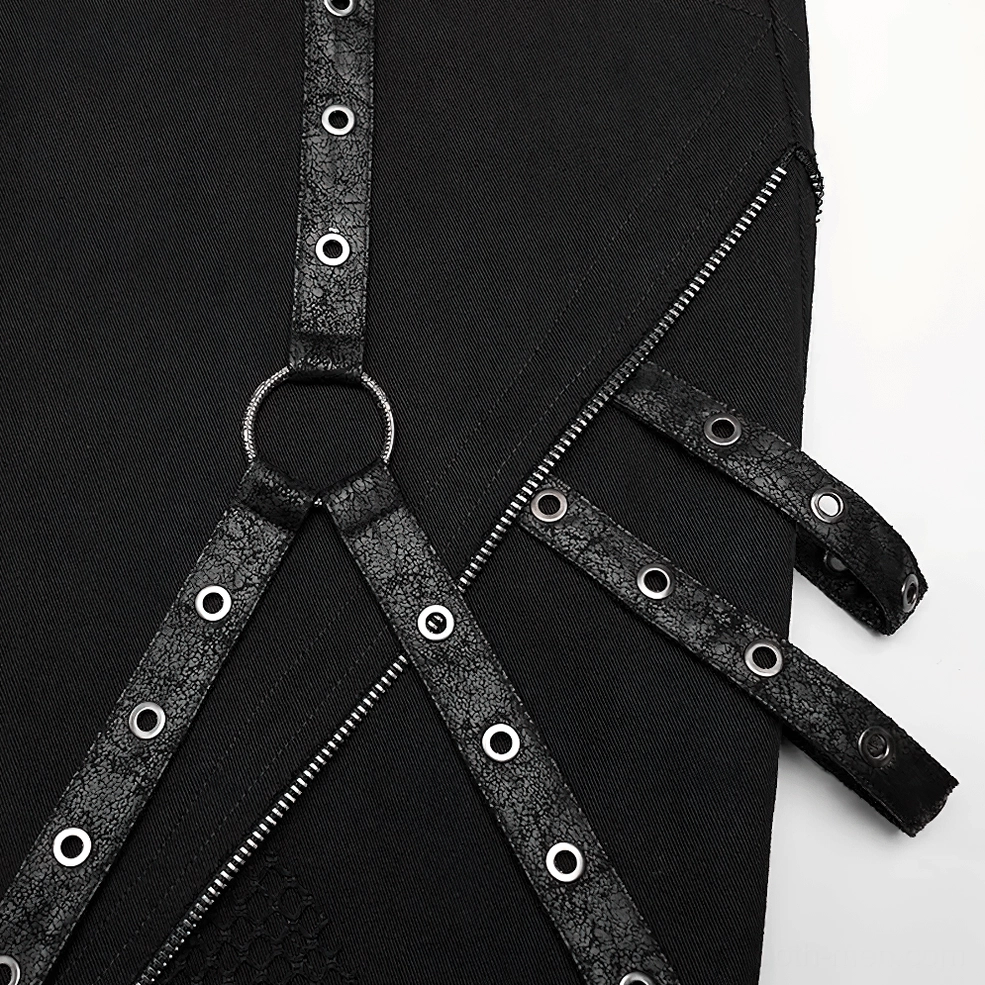 Gothic wide-leg trousers full-body styling view showing dramatic silhouette and mesh paneling