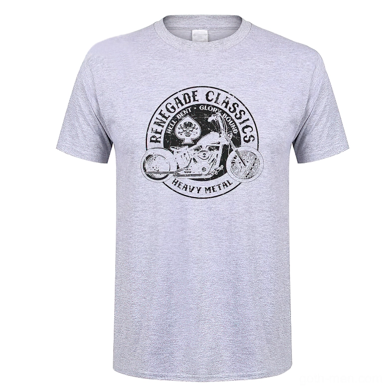 Heather gray gothic biker motorcycle graphic t-shirt flat front display vintage print