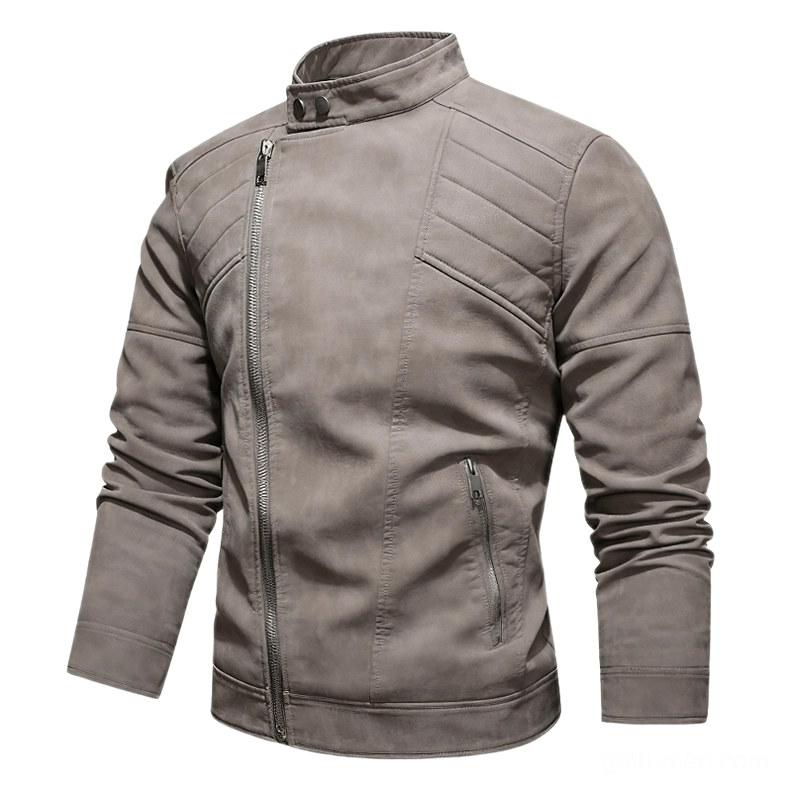 Light gray quilted shoulder faux leather jacket with side zipper pockets gothic biker