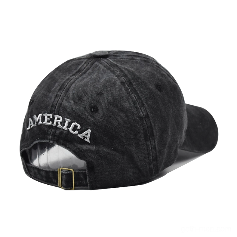 Dark gray gothic USA flag baseball cap alternative angle view, unisex dark fashion headwear collection